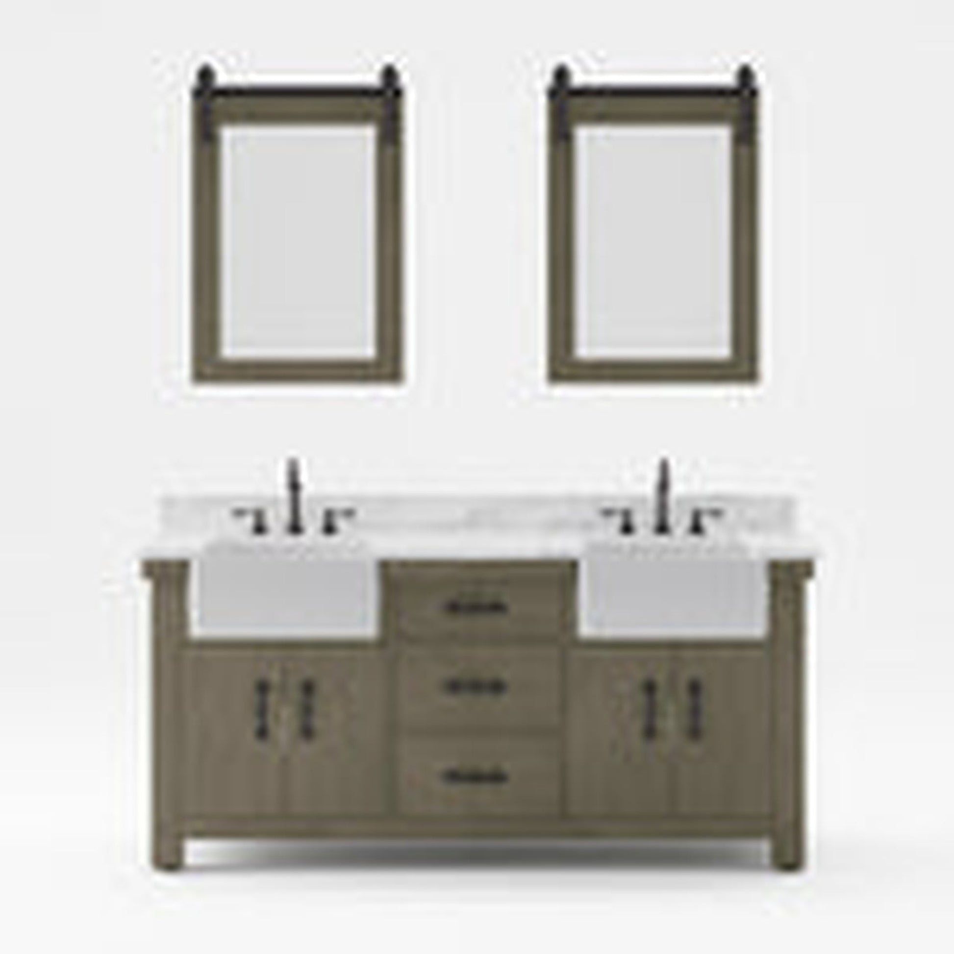 Water Creation Paisley 72" Double Sink Carrara White Marble Countertop Vanity in Grizzle Gray with 24" Farmhouse Mirror