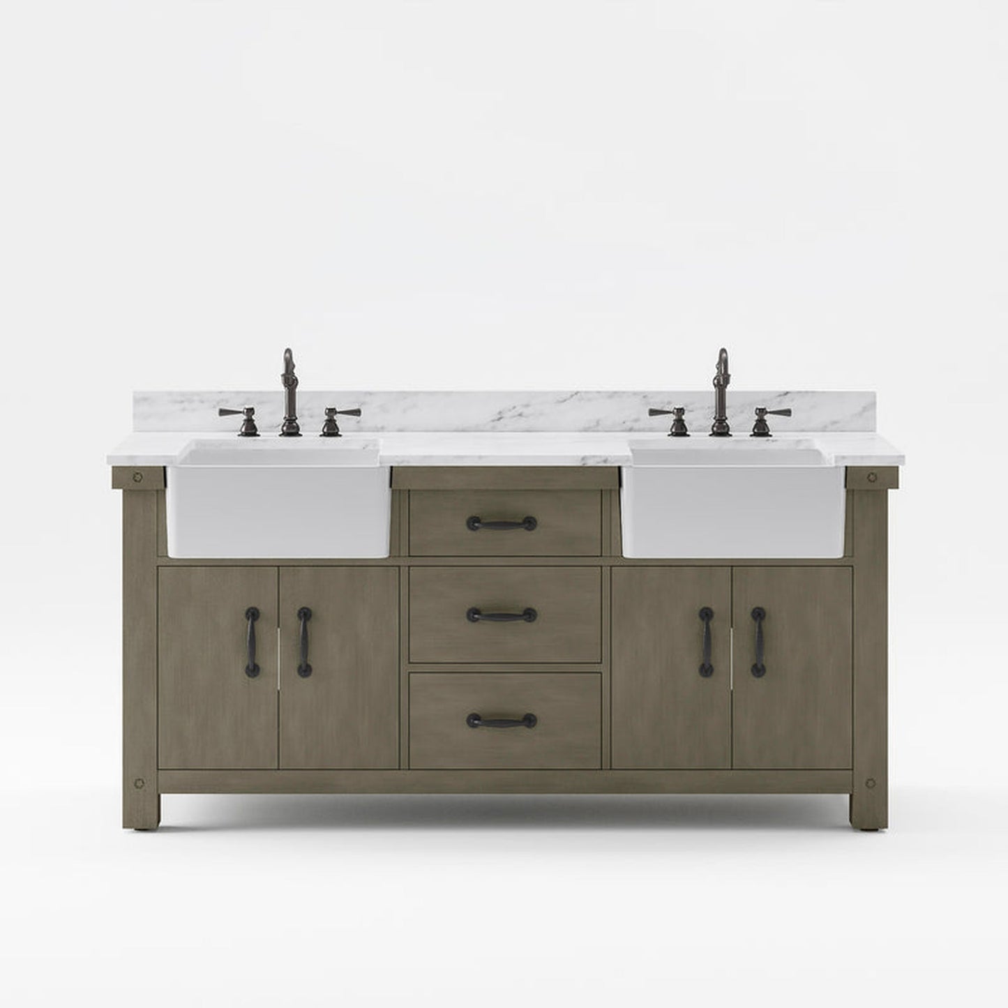 Water Creation Paisley 72" Double Sink Carrara White Marble Countertop Vanity in Grizzle Gray with 24" Farmhouse Mirror