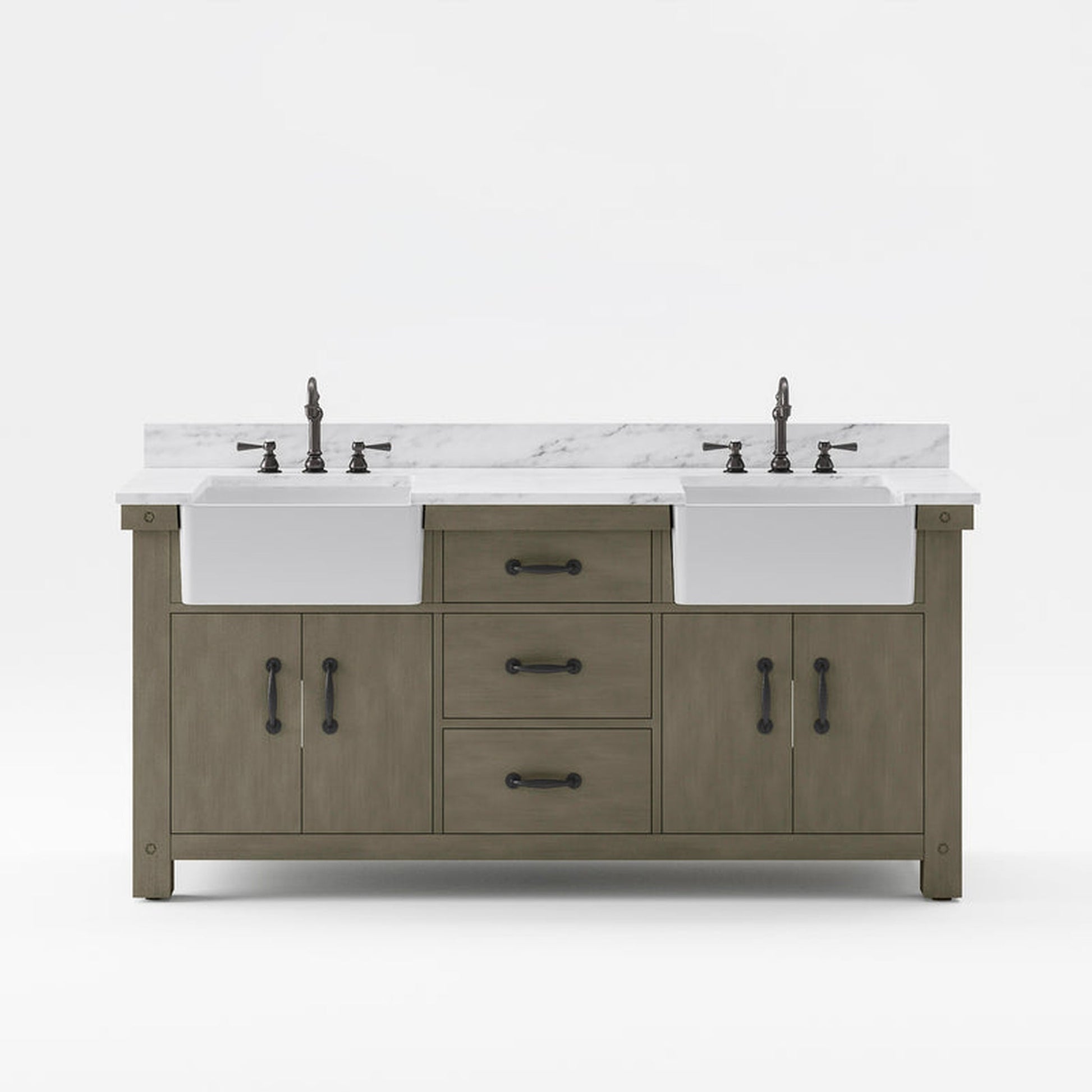 Water Creation Paisley 72" Double Sink Carrara White Marble Countertop Vanity in Grizzle Gray with 24" Farmhouse Mirror