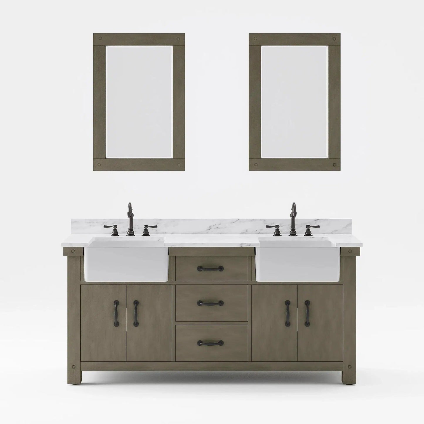 Water Creation Paisley 72" Double Sink Carrara White Marble Countertop Vanity in Grizzle Gray with 24" Rectangular Mirror