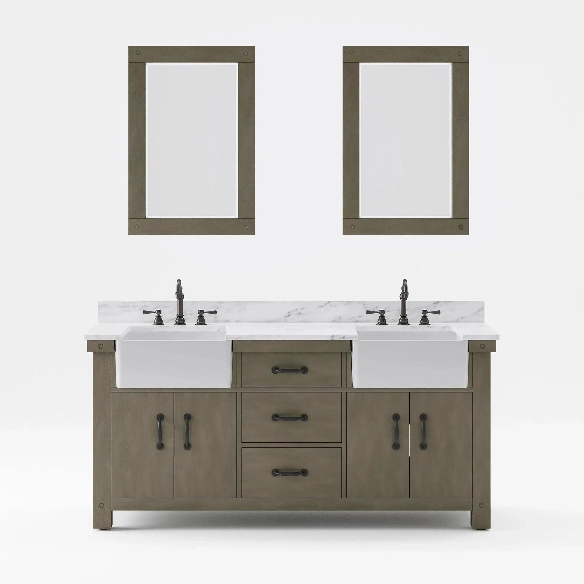 Water Creation Paisley 72" Double Sink Carrara White Marble Countertop Vanity in Grizzle Gray with 24" Rectangular Mirror