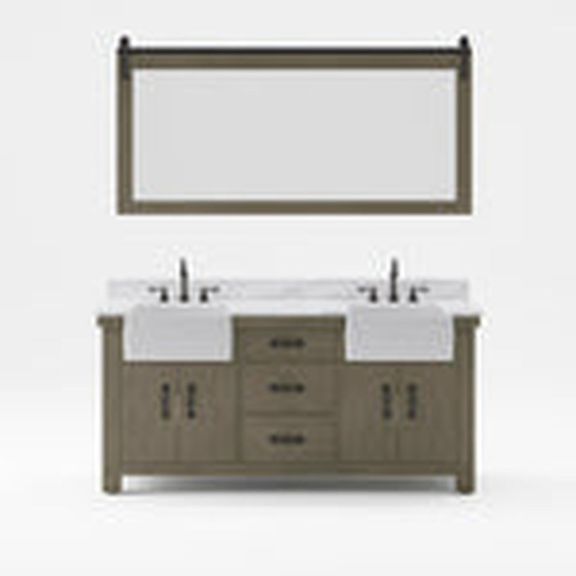 Water Creation Paisley 72" Double Sink Carrara White Marble Countertop Vanity in Grizzle Gray with 72" Farmhouse Mirror
