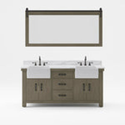 Water Creation Paisley 72" Double Sink Carrara White Marble Countertop Vanity in Grizzle Gray with 72" Farmhouse Mirror