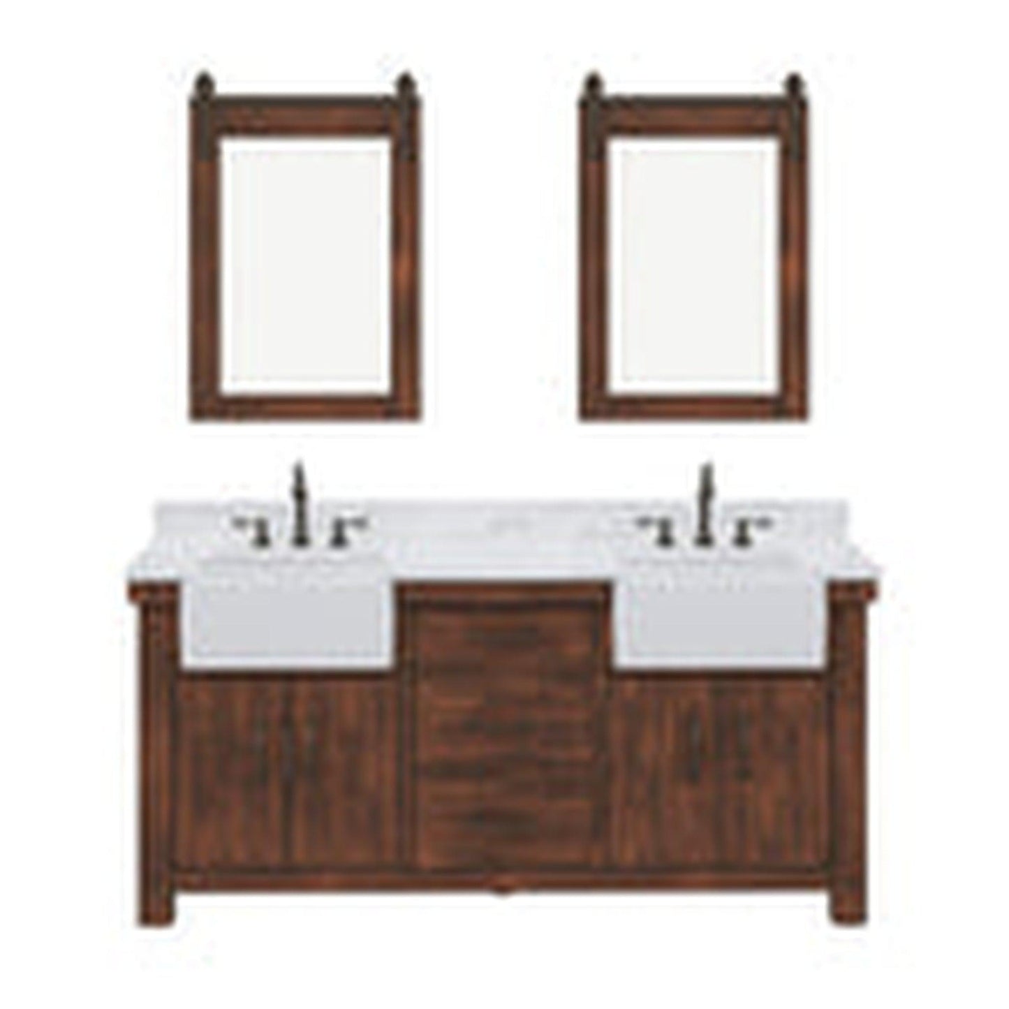 Water Creation Paisley 72" Double Sink Carrara White Marble Countertop Vanity in Rustic Sienna with 24" Farmhouse Mirror