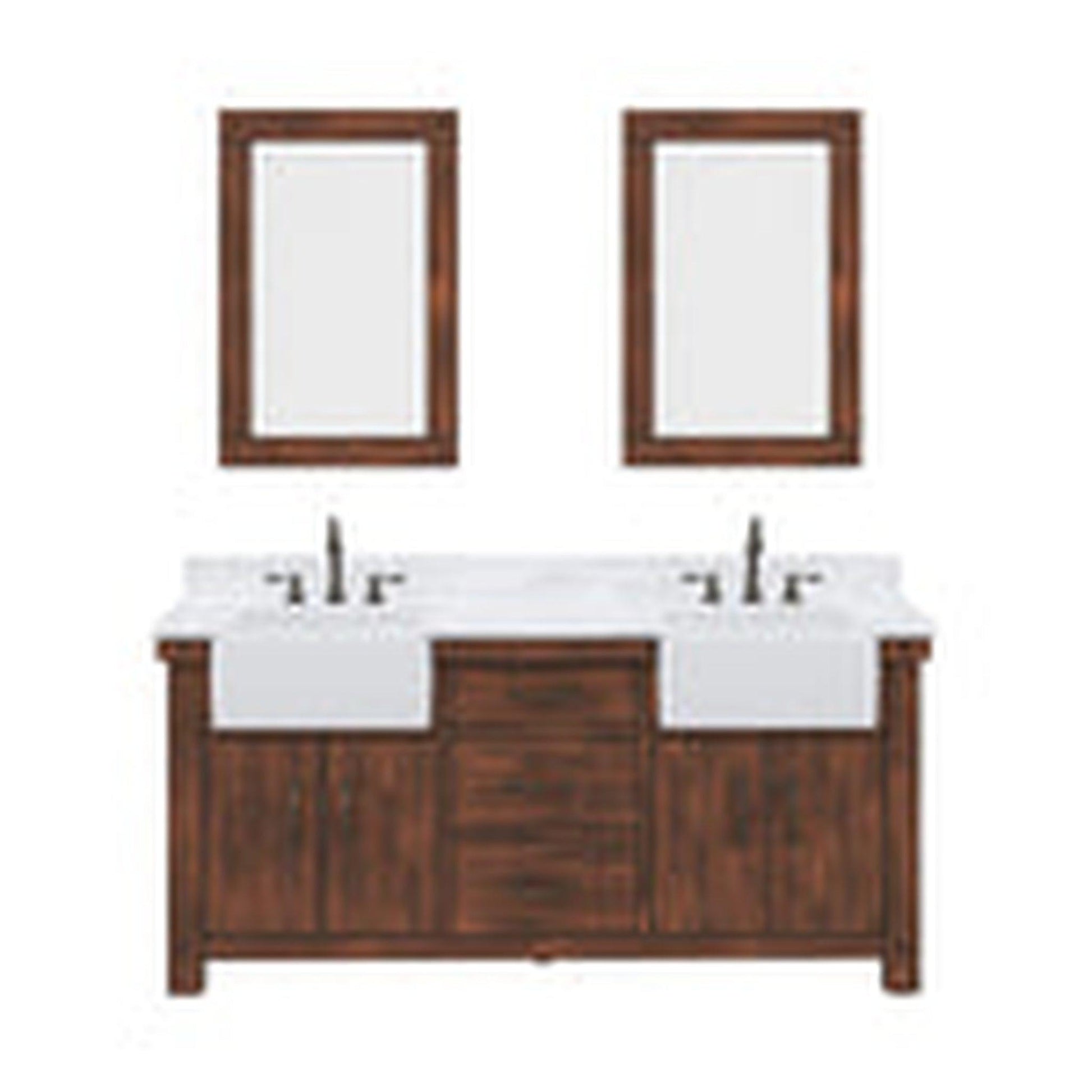 Water Creation Paisley 72" Double Sink Carrara White Marble Countertop Vanity in Rustic Sienna with 24" Rectangular Mirror