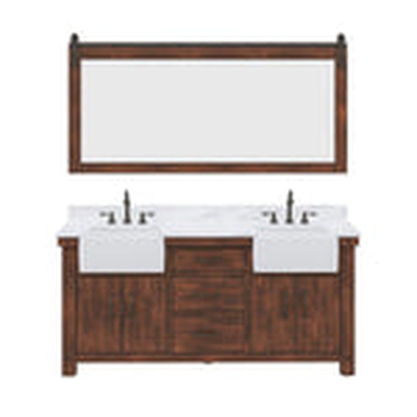 Water Creation Paisley 72" Double Sink Carrara White Marble Countertop Vanity in Rustic Sienna with 72" Farmhouse Mirror
