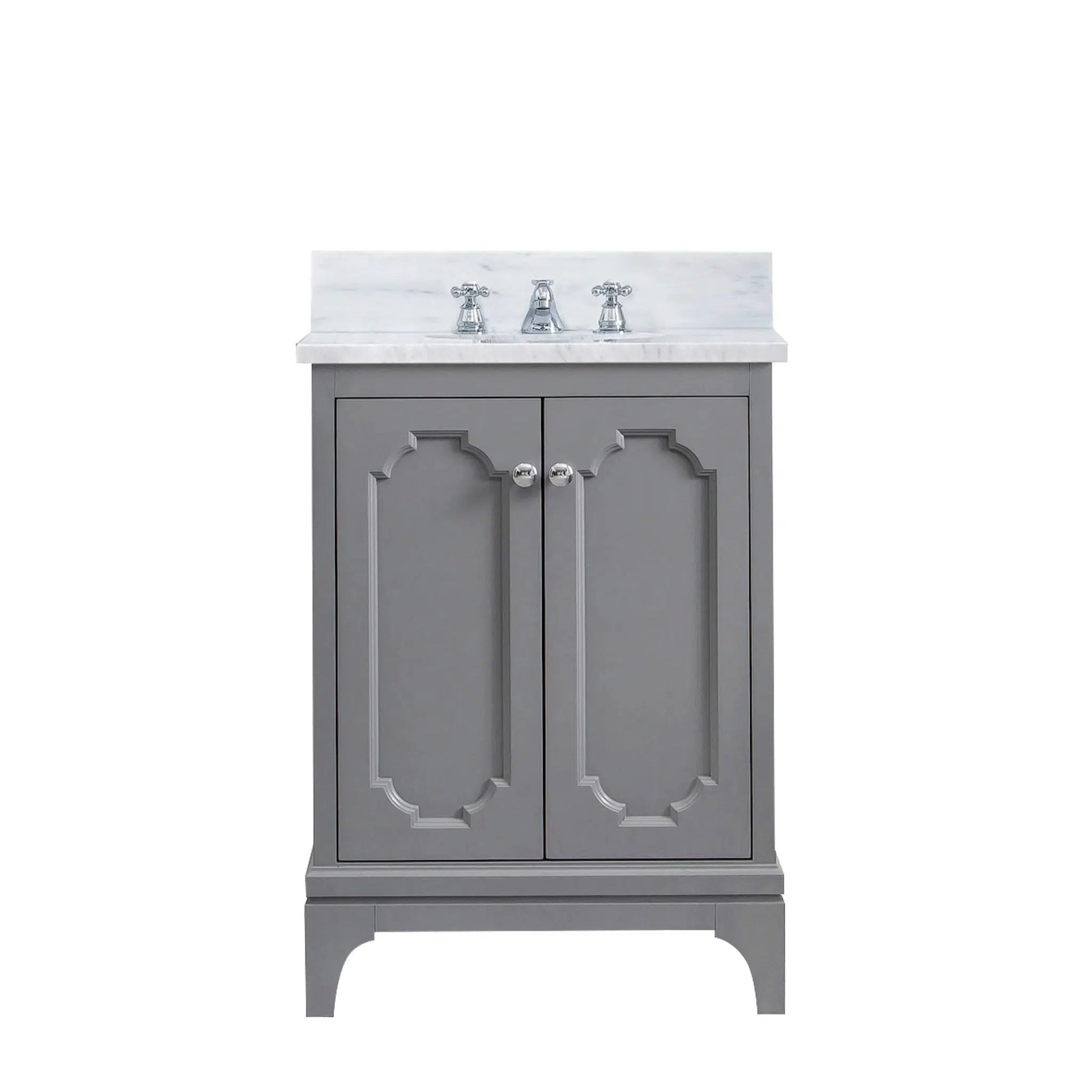 Water Creation Queen 24" Single Sink Carrara White Marble Countertop Vanity in Cashmere Grey with Classic Faucet