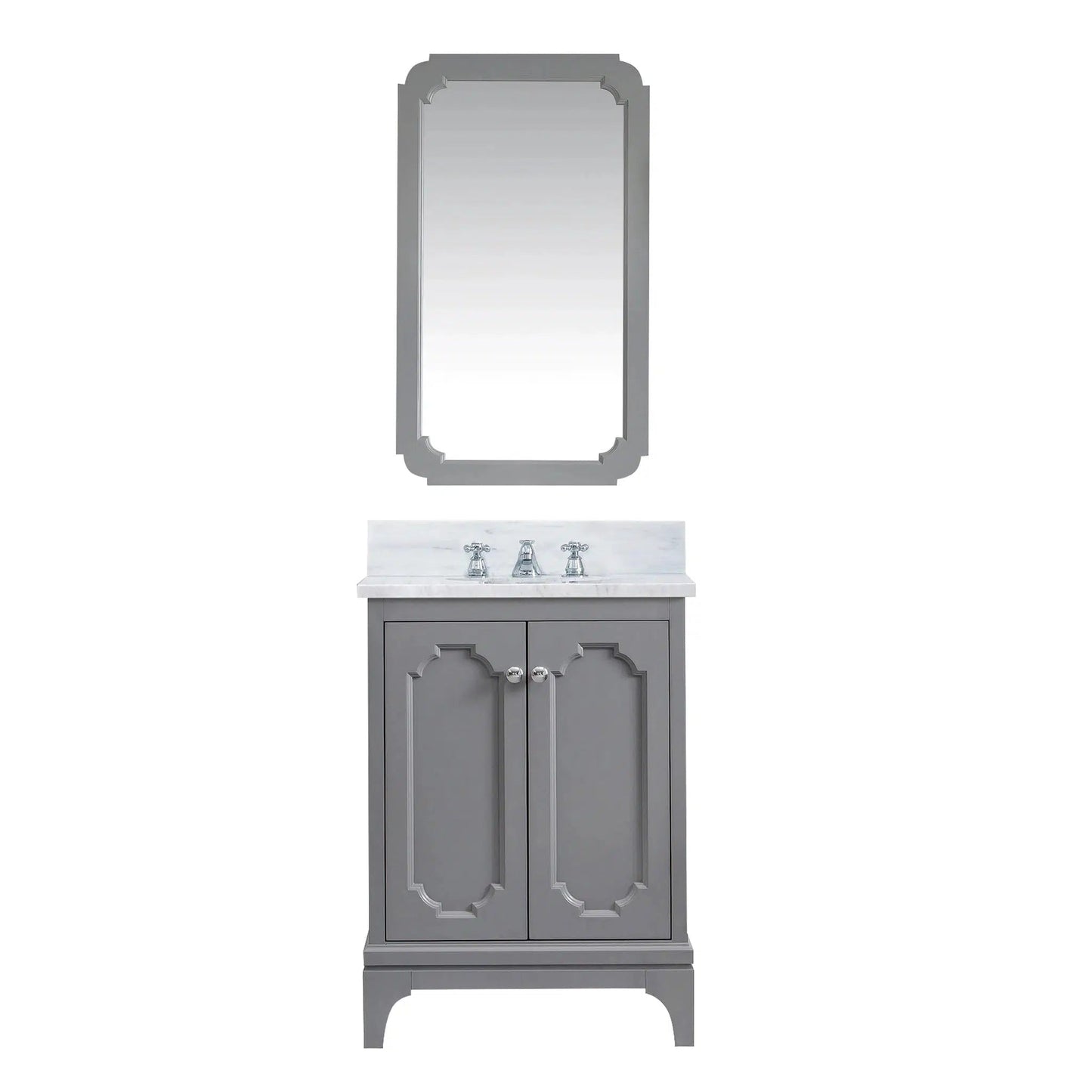 Water Creation Queen 24" Single Sink Carrara White Marble Countertop Vanity in Cashmere Grey with Mirror