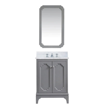 Water Creation Queen 24" Single Sink Carrara White Marble Countertop Vanity in Cashmere Grey with Mirror