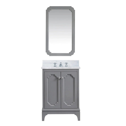 Water Creation Queen 24" Single Sink Carrara White Marble Countertop Vanity in Cashmere Grey with Mirror