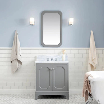 Water Creation Queen 30" Single Sink Carrara White Marble Countertop Vanity in Cashmere Grey with Classic Faucet