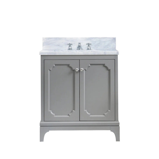 Water Creation Queen 30" Single Sink Carrara White Marble Countertop Vanity in Cashmere Grey with Classic Faucet