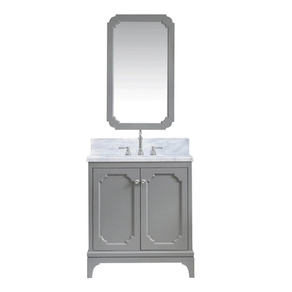 Water Creation Queen 30" Single Sink Carrara White Marble Countertop Vanity in Cashmere Grey with Hook Faucet