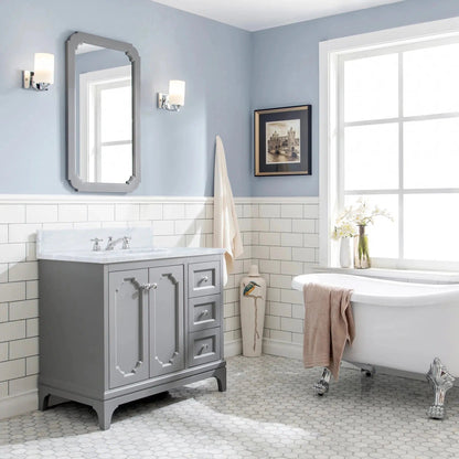 Water Creation Queen 36" Single Sink Carrara White Marble Countertop Vanity in Cashmere Grey with Mirror