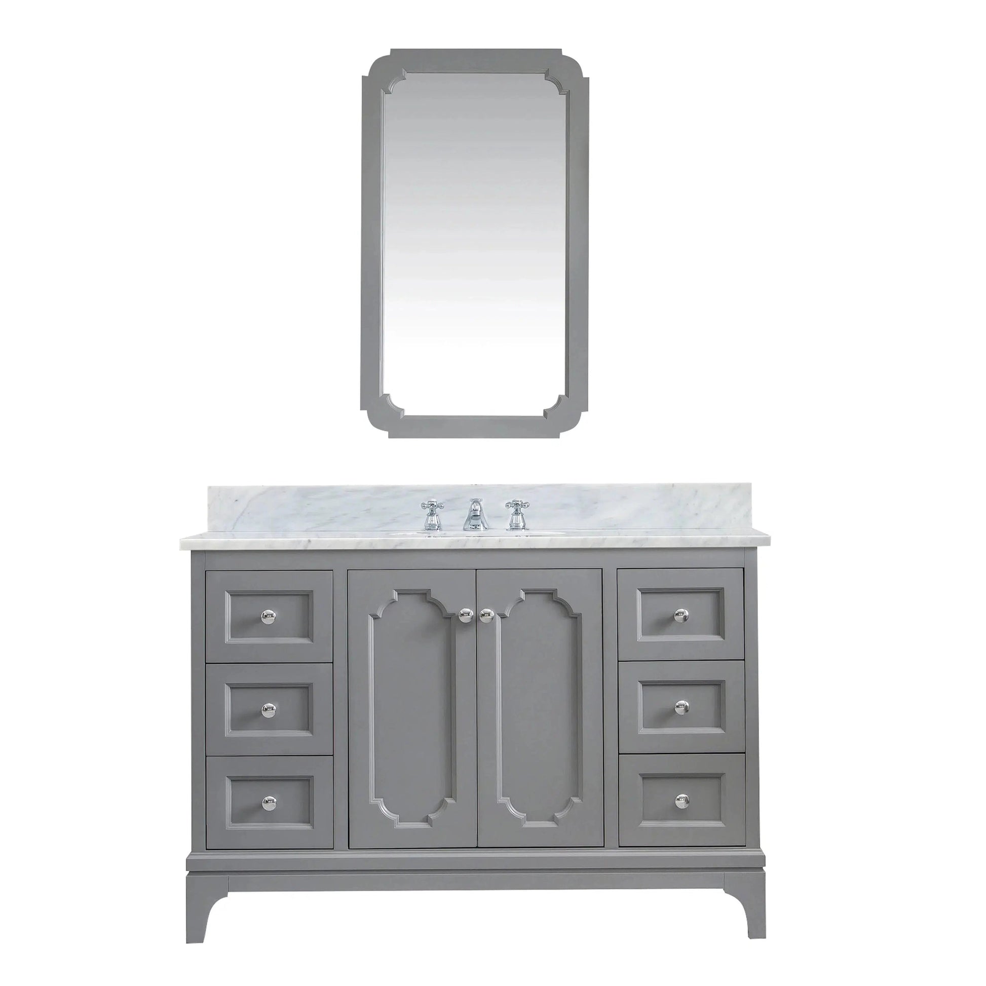Water Creation Queen 48" Single Sink Carrara White Marble Countertop Vanity in Cashmere Grey with Mirror