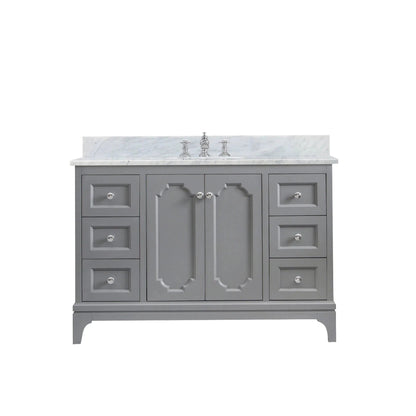 Water Creation Queen 48" Single Sink Carrara White Marble Countertop Vanity in Cashmere Grey with Waterfall Faucet