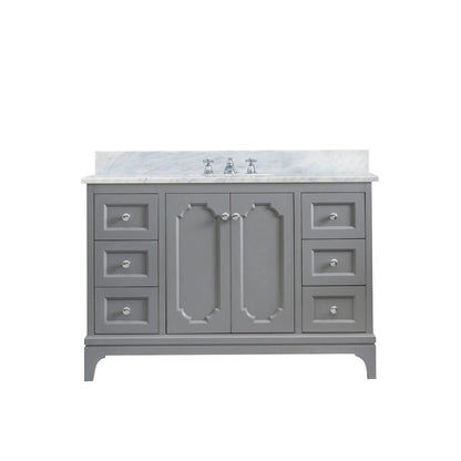 Water Creation Queen 48" Single Sink Carrara White Marble Countertop Vanity in Cashmere Grey
