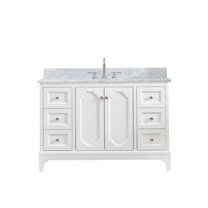 Water Creation Queen 48" Single Sink Carrara White Marble Countertop Vanity in Pure White with Hook Faucet