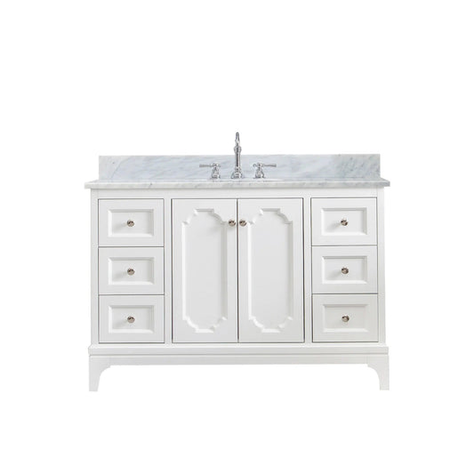 Water Creation Queen 48" Single Sink Carrara White Marble Countertop Vanity in Pure White with Hook Faucet