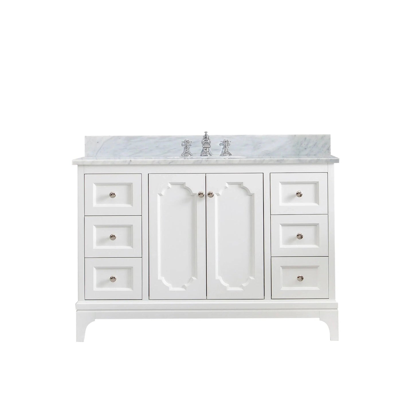Water Creation Queen 48" Single Sink Carrara White Marble Countertop Vanity in Pure White with Waterfall Faucet