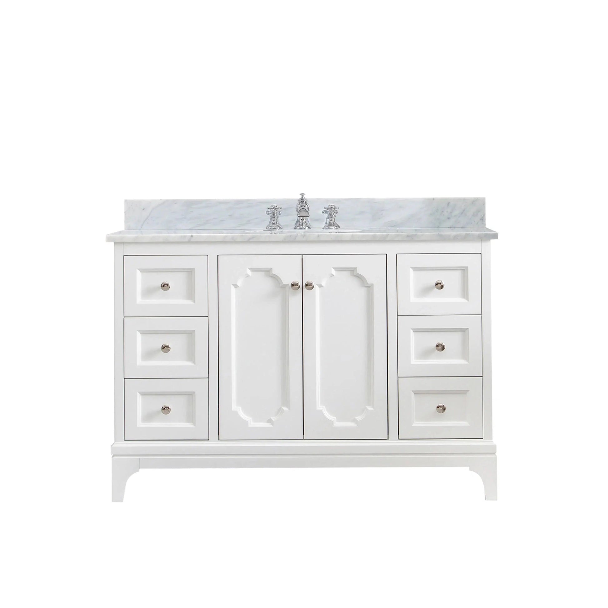 Water Creation Queen 48" Single Sink Carrara White Marble Countertop Vanity in Pure White with Waterfall Faucet
