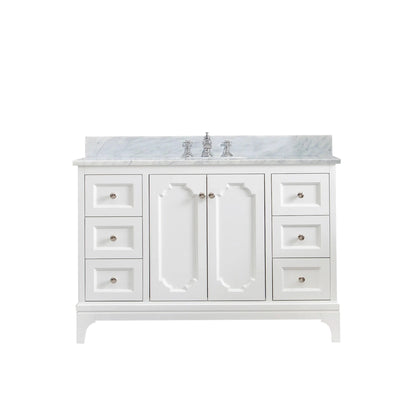 Water Creation Queen 48" Single Sink Carrara White Marble Countertop Vanity in Pure White with Waterfall Faucet