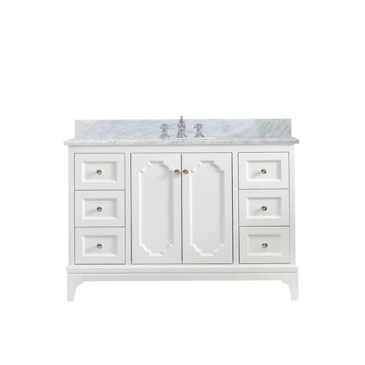 Water Creation Queen 48" Single Sink Carrara White Marble Countertop Vanity in Pure White with Waterfall Faucet