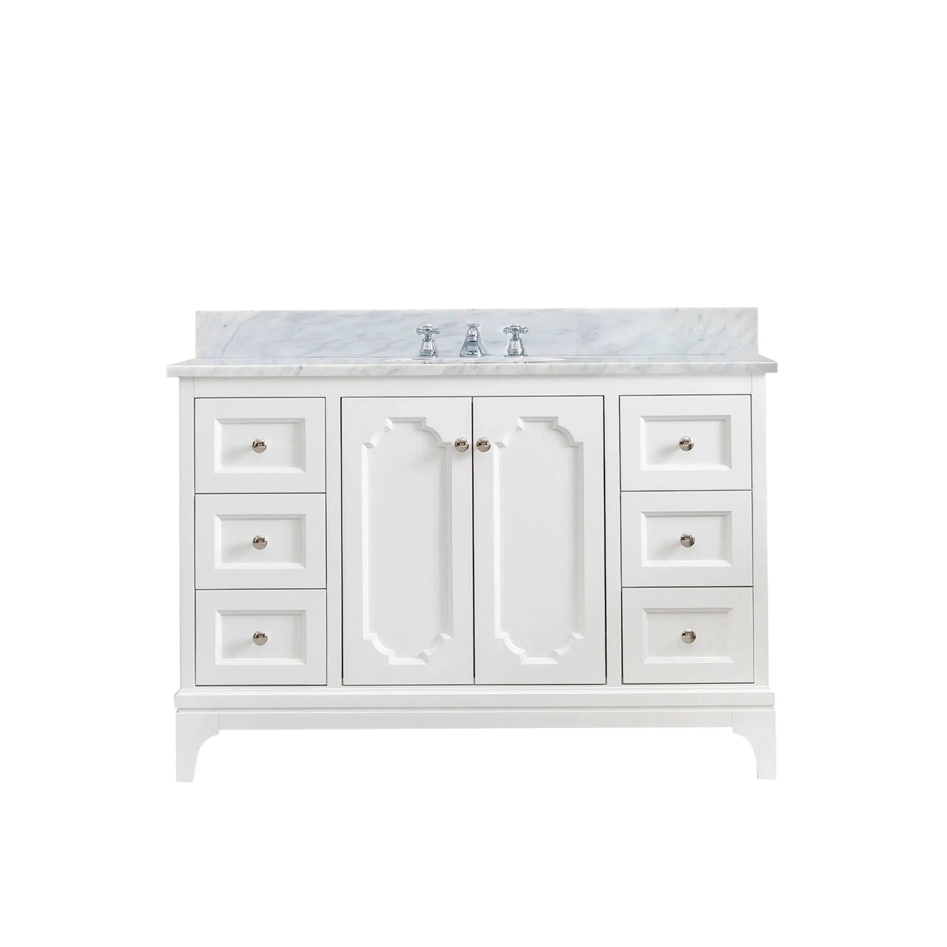 Water Creation Queen 48" Single Sink Carrara White Marble Countertop Vanity in Pure White