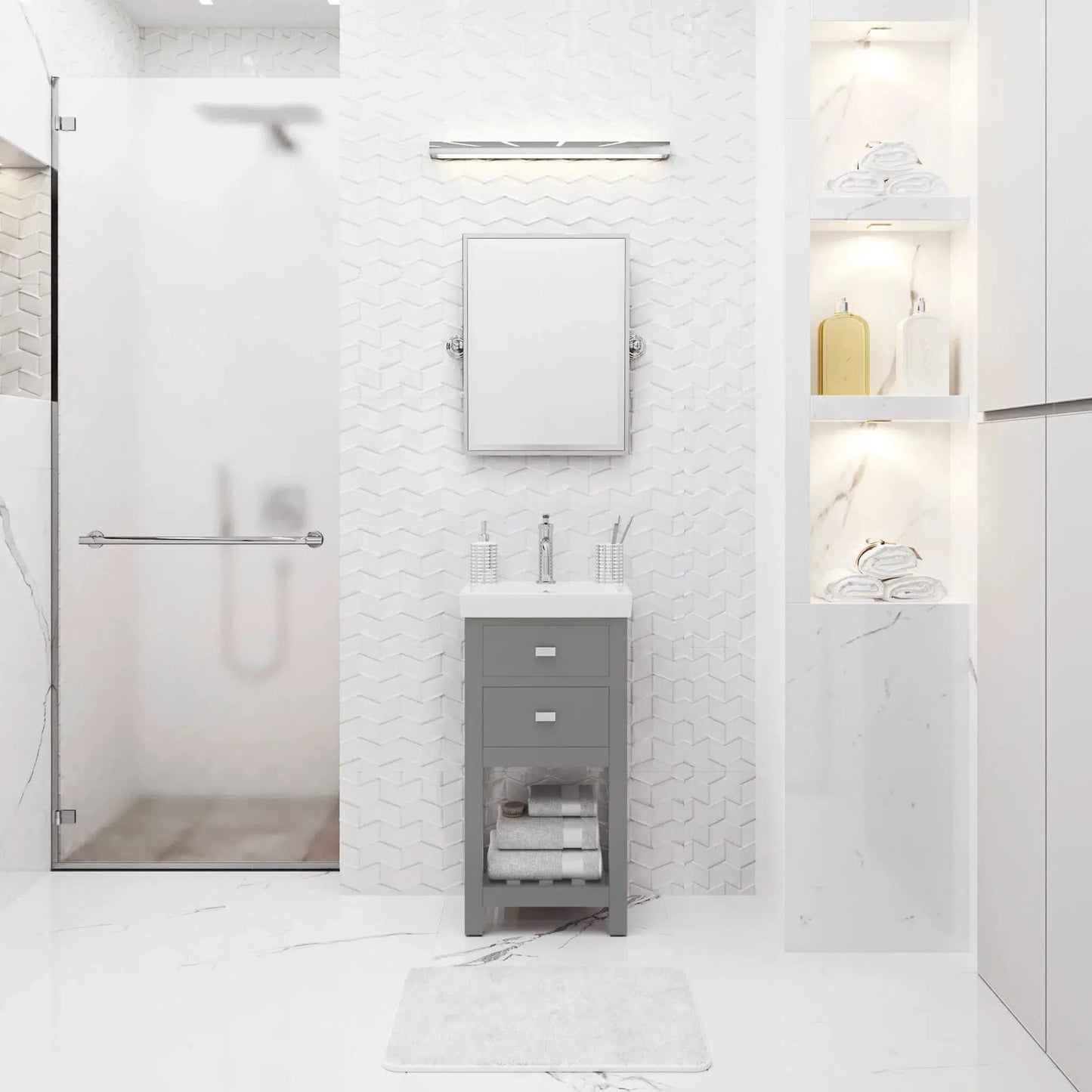 Water Creation Vera 18'' Integrated Ceramic Sink Top Vanity in Cashmere Grey with Modern Single Faucet