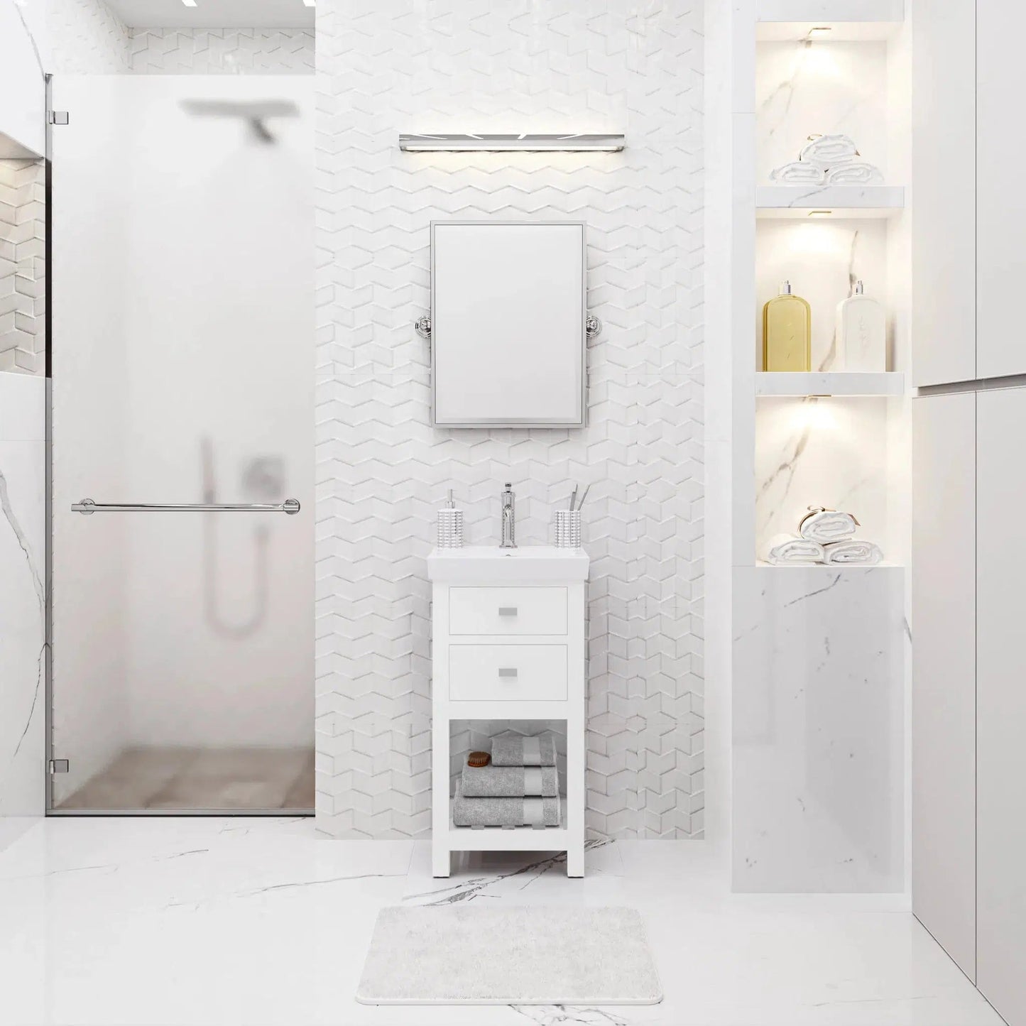 Water Creation Vera 18'' Integrated Ceramic Sink Top Vanity in Pure White with Modern Single Faucet