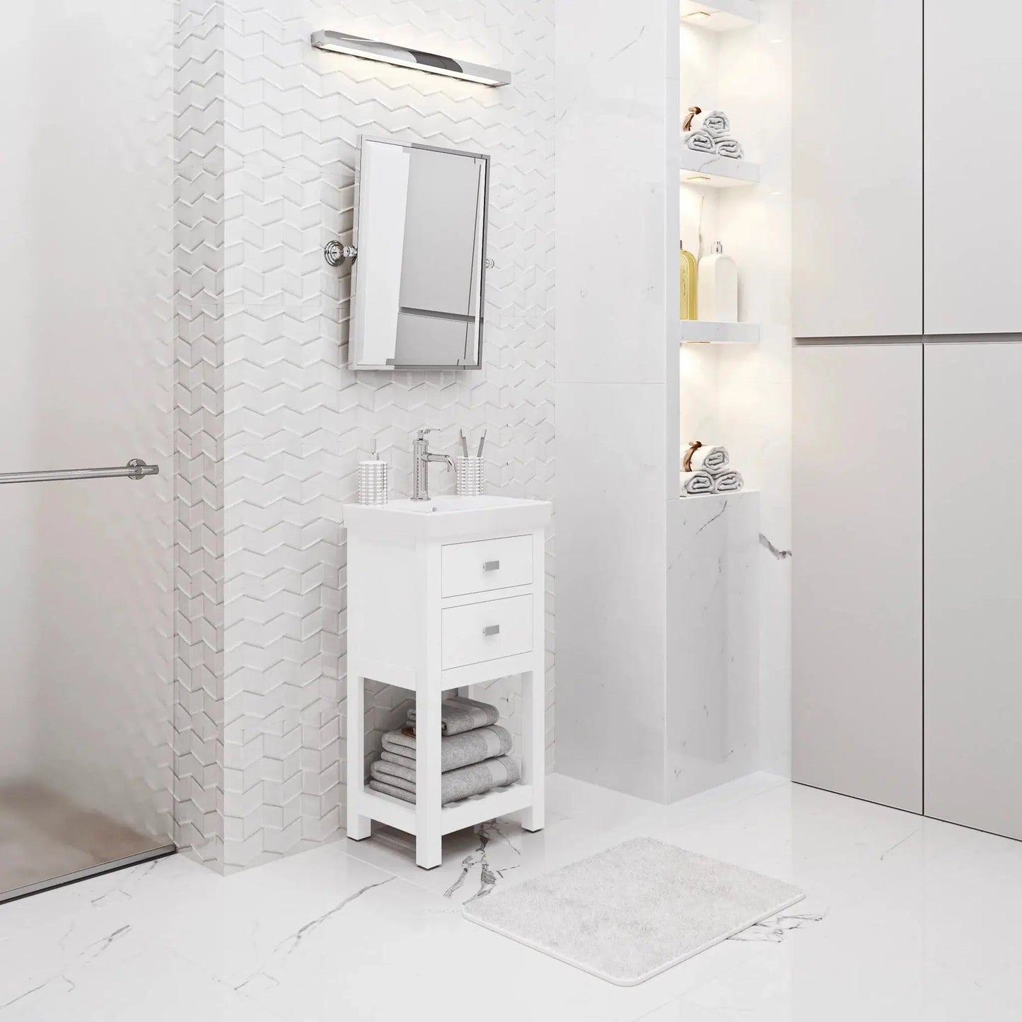 Water Creation Vera 18'' Integrated Ceramic Sink Top Vanity in Pure White with Modern Single Faucet