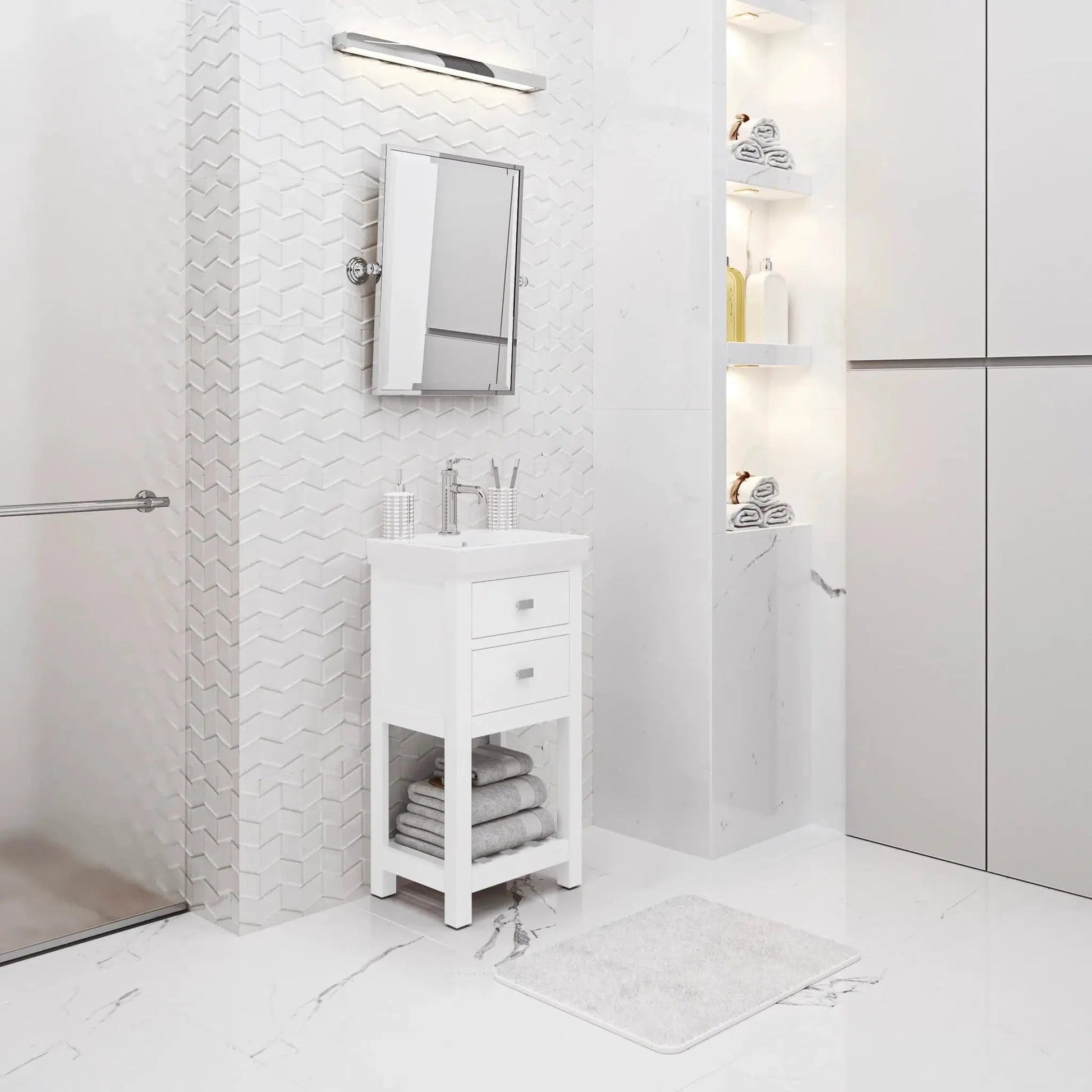 Water Creation Vera 18'' Integrated Ceramic Sink Top Vanity in Pure White with Modern Single Faucet