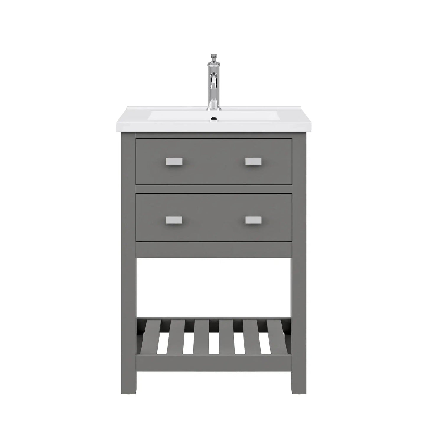Water Creation Viola 24" Integrated Ceramic Sink Top Vanity in Cashmere Grey with Modern Single Faucet