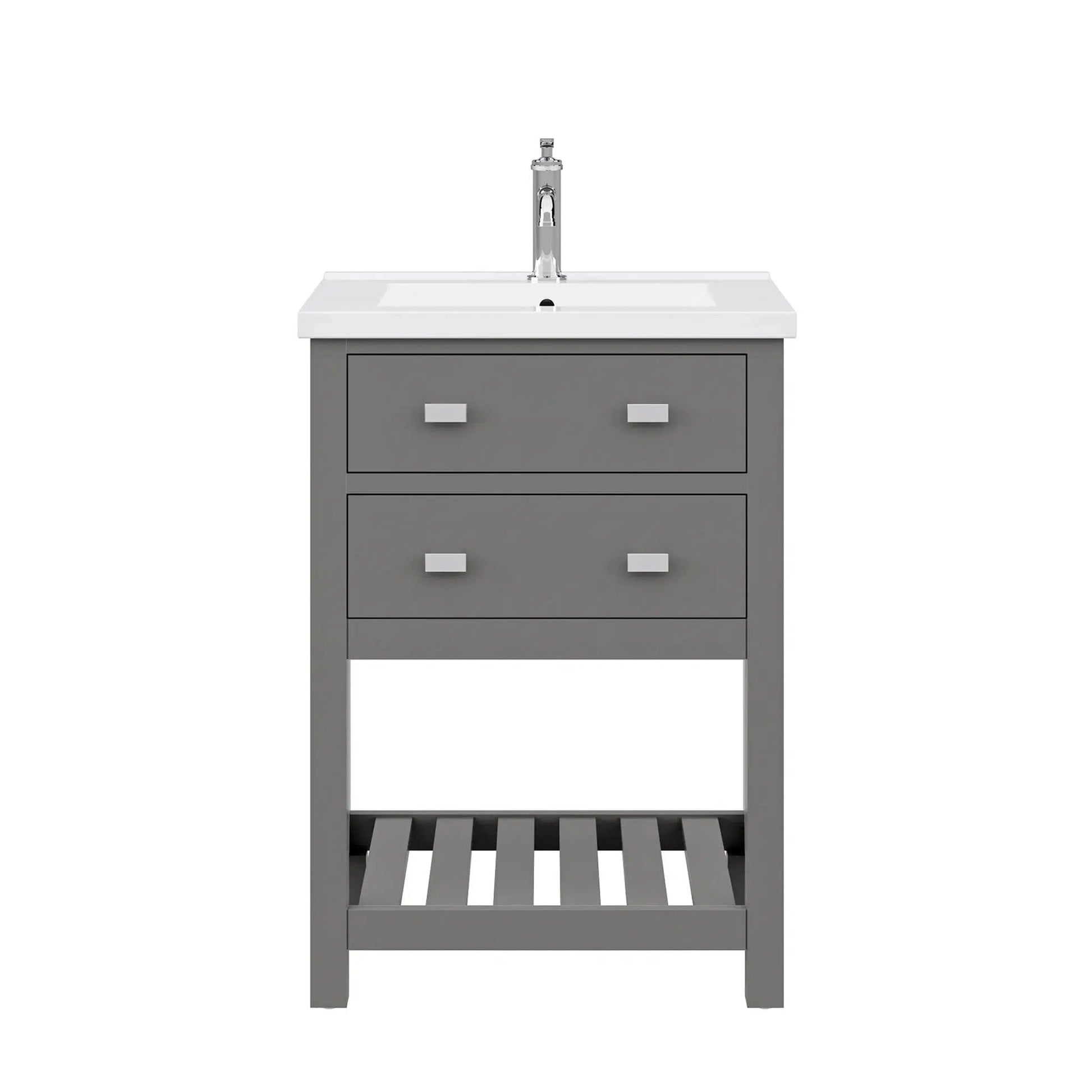 Water Creation Viola 24" Integrated Ceramic Sink Top Vanity in Cashmere Grey with Modern Single Faucet
