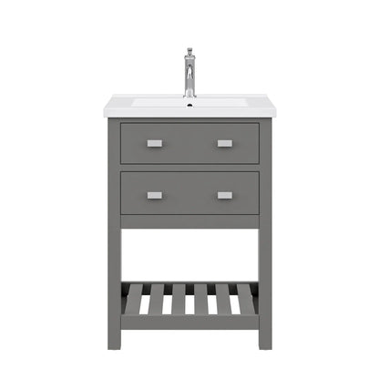 Water Creation Viola 24" Integrated Ceramic Sink Top Vanity in Cashmere Grey with Modern Single Faucet