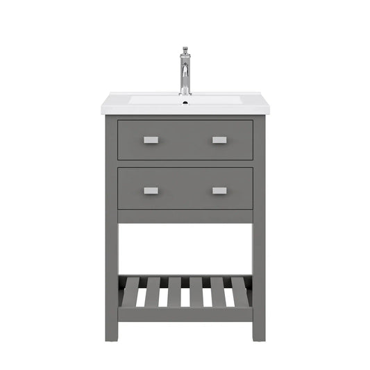Water Creation Viola 24" Integrated Ceramic Sink Top Vanity in Cashmere Grey with Modern Single Faucet