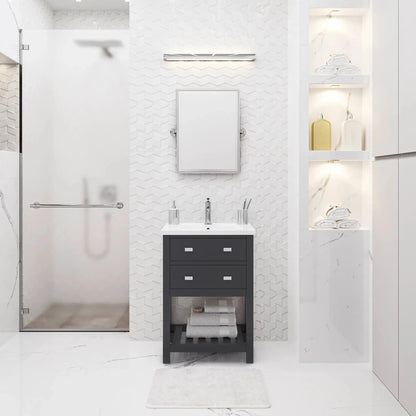 Water Creation Viola 24'' Integrated Ceramic Sink Top Vanity in Espresso with Modern Single Faucet