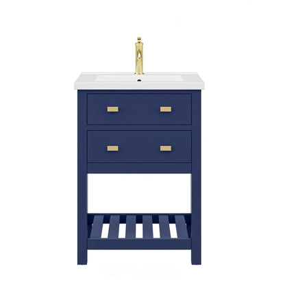 Water Creation Viola 24" Integrated Ceramic Sink Top Vanity in Monarch Blue with Modern Single Faucet