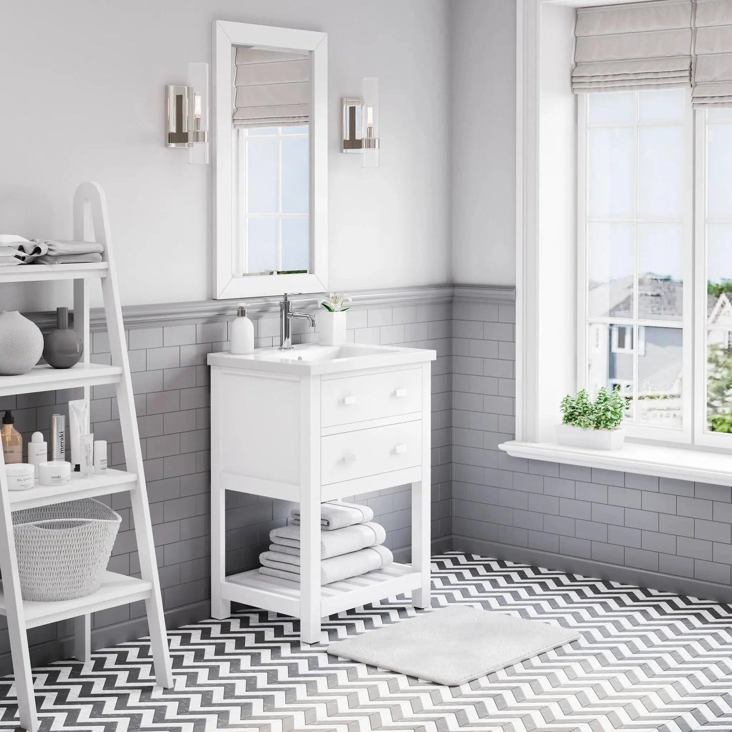 Water Creation Viola 24" Integrated Ceramic Sink Top Vanity in Pure White with Modern Single Faucet