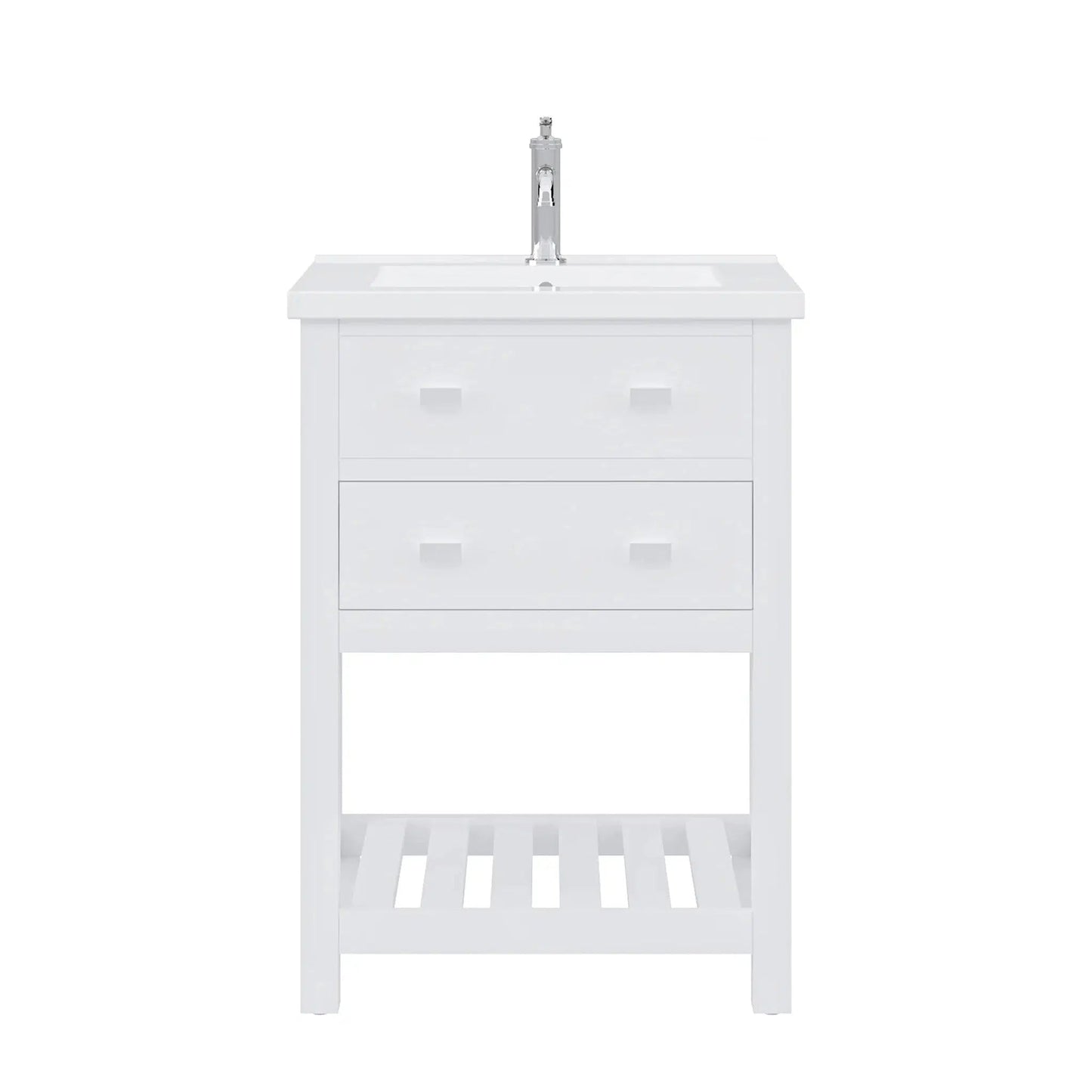 Water Creation Viola 24" Integrated Ceramic Sink Top Vanity in Pure White with Modern Single Faucet