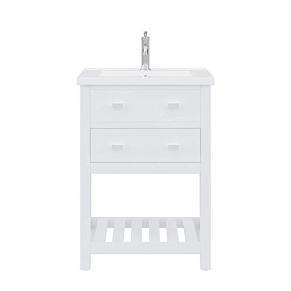 Water Creation Viola 24" Integrated Ceramic Sink Top Vanity in Pure White with Modern Single Faucet