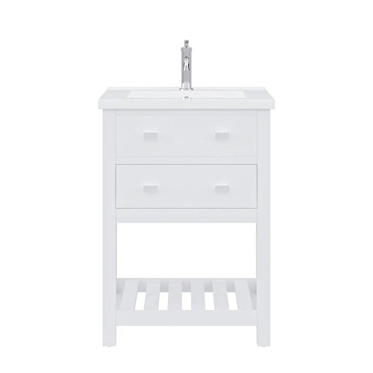 Water Creation Viola 24" Integrated Ceramic Sink Top Vanity in Pure White with Modern Single Faucet