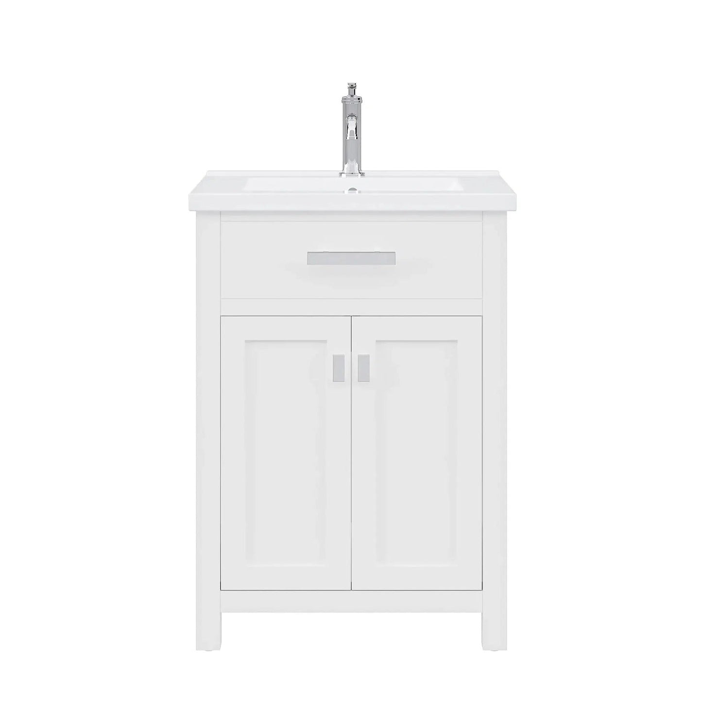 Water Creaton Myra 24'' Integrated Ceramic Sink Top Vanity in Pure White with Modern Single Faucet