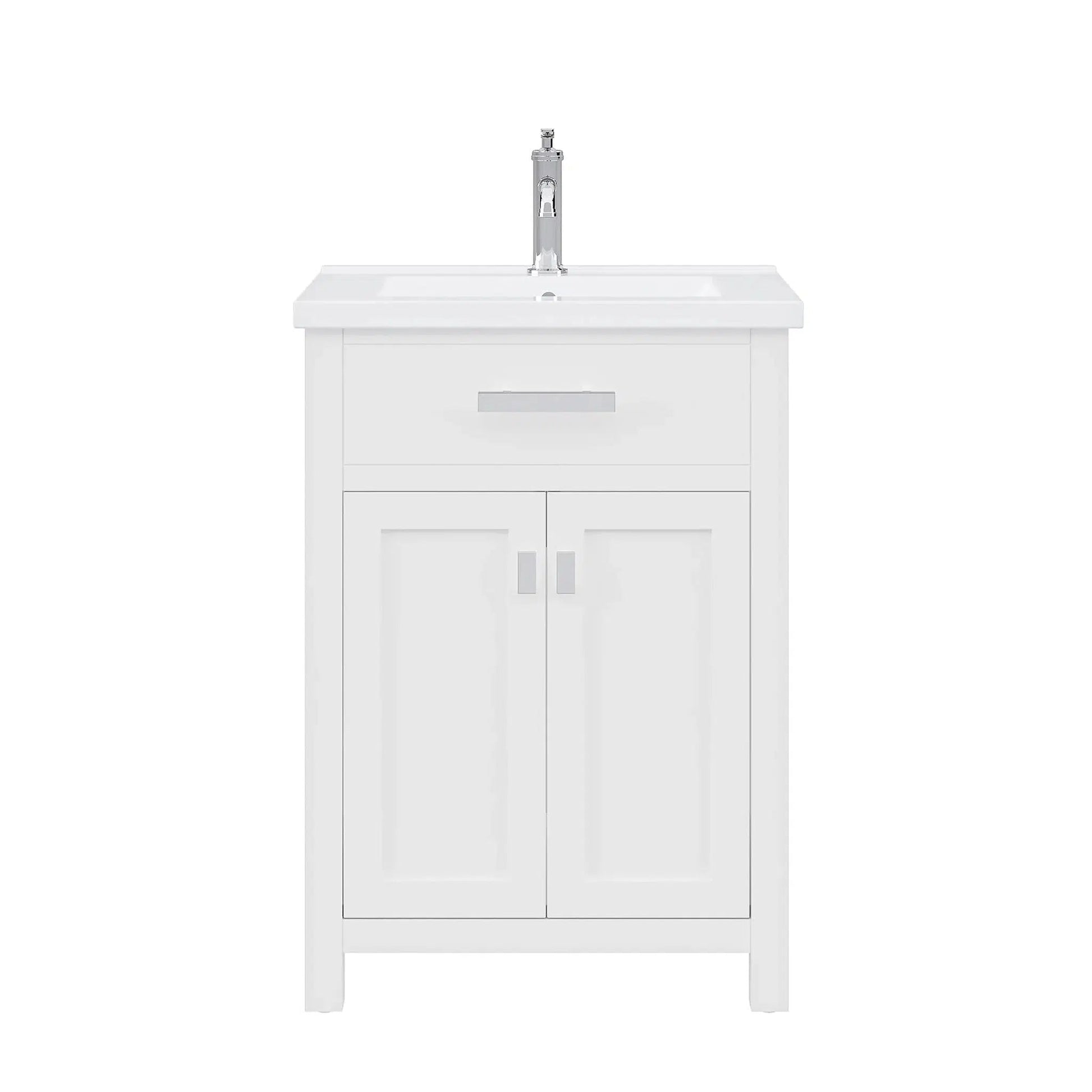 Water Creaton Myra 24'' Integrated Ceramic Sink Top Vanity in Pure White with Modern Single Faucet