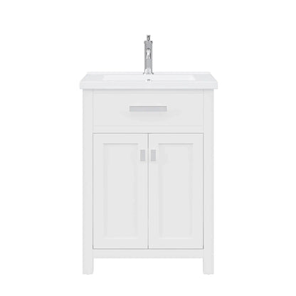 Water Creaton Myra 24'' Integrated Ceramic Sink Top Vanity in Pure White with Modern Single Faucet