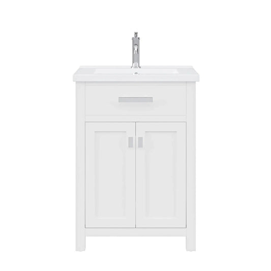 Water Creaton Myra 24'' Integrated Ceramic Sink Top Vanity in Pure White with Modern Single Faucet