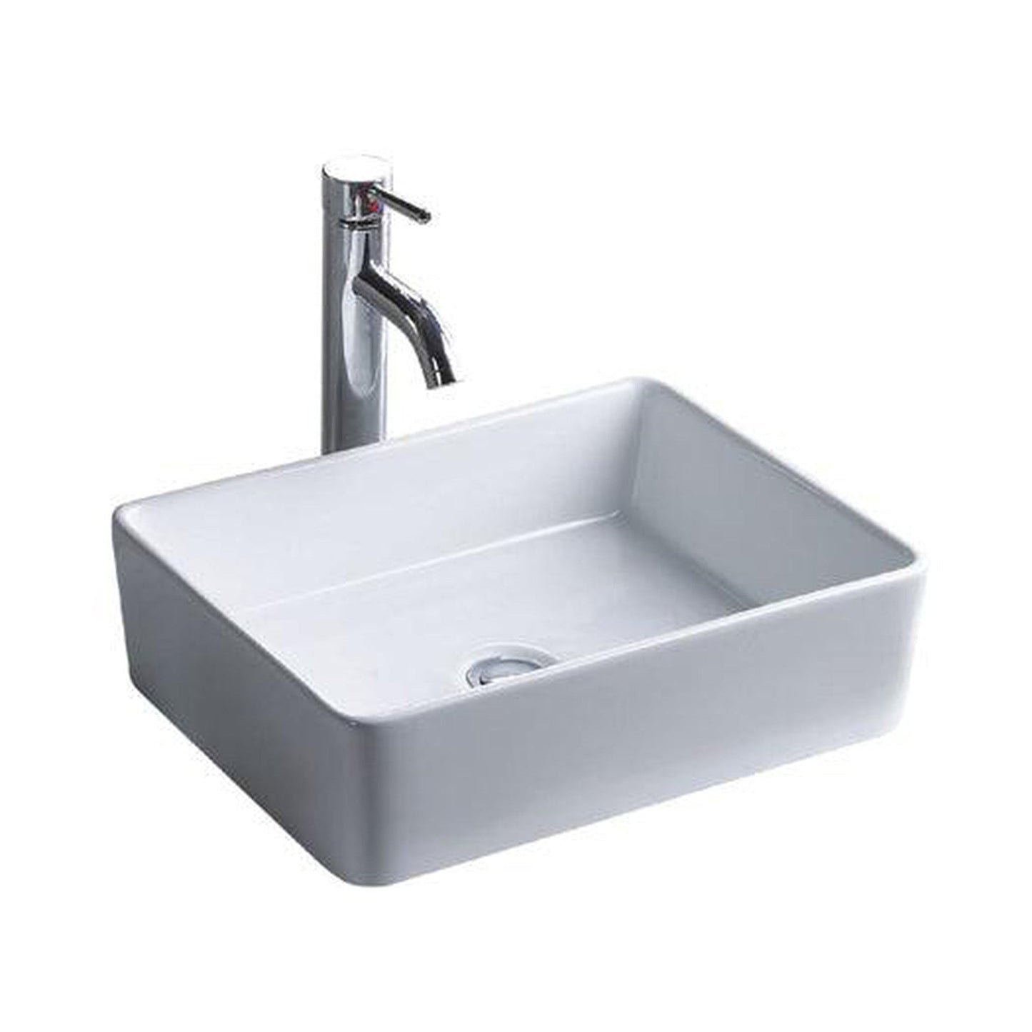 Wells Sinkware China Luxe 18" White Rectangle Modern Vitreous Ceramic Vessel Bathroom Sink