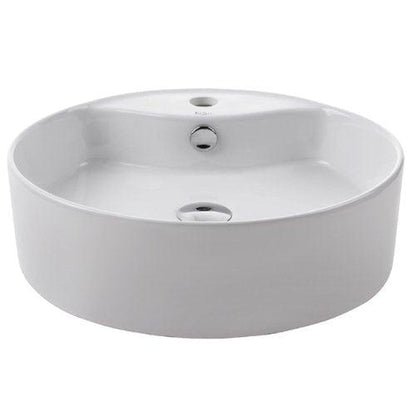 Wells Sinkware China Luxe 18" White Round Modern Vitreous Ceramic Vessel Bathroom Sink With Single Faucet Hole and Overflow