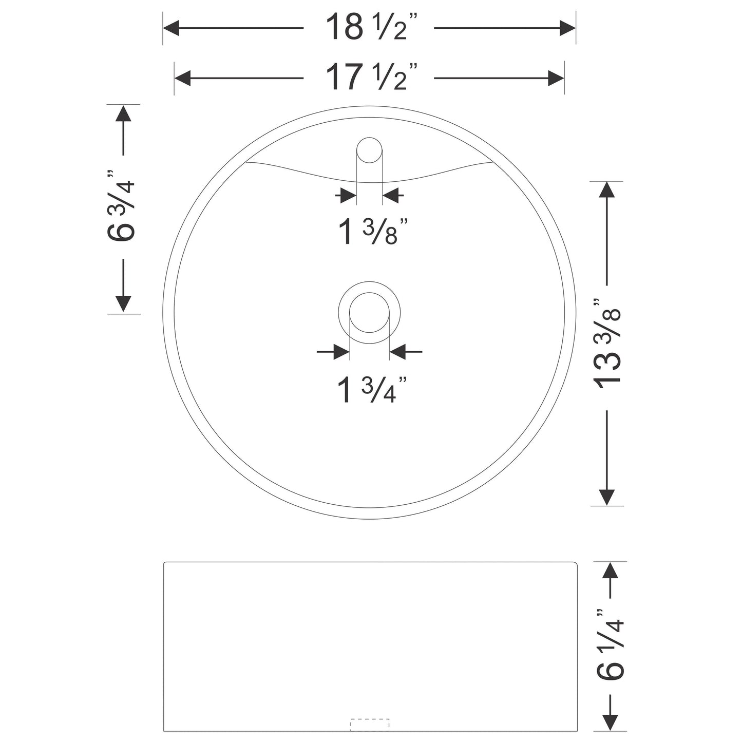 Wells Sinkware China Luxe 18" White Round Modern Vitreous Ceramic Vessel Bathroom Sink With Single Faucet Hole and Overflow