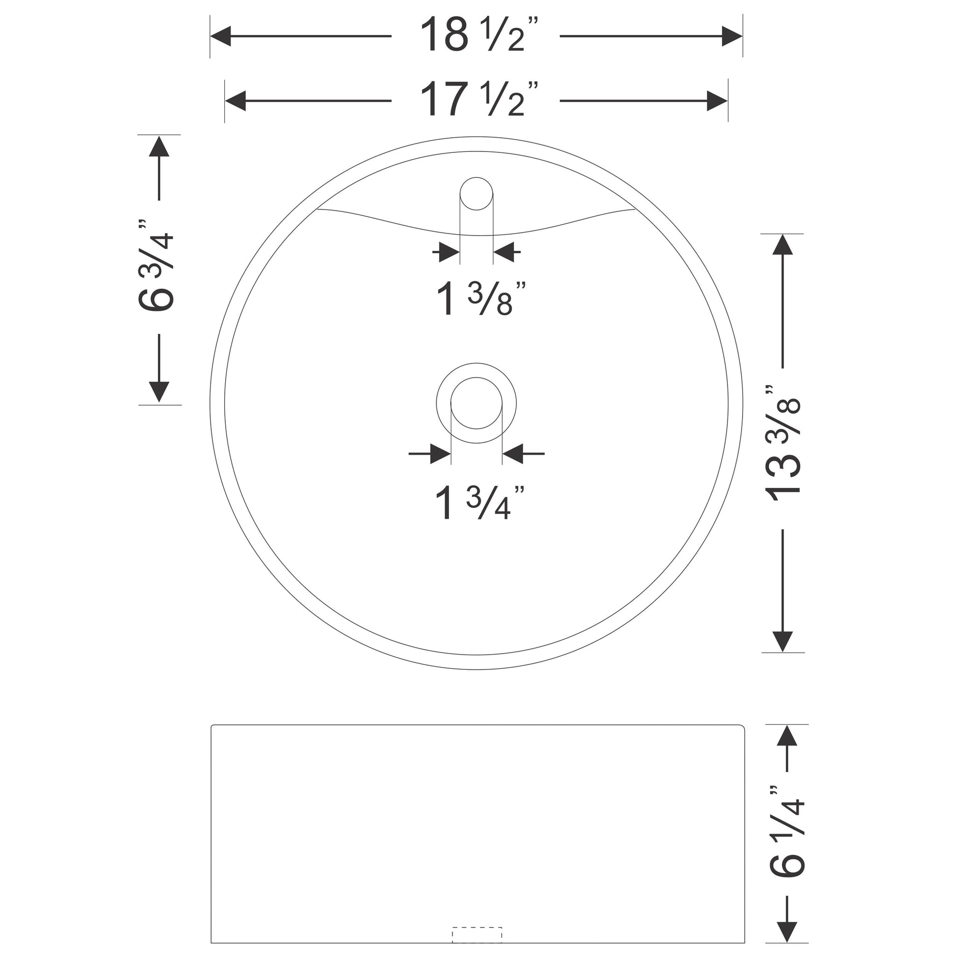 Wells Sinkware China Luxe 18" White Round Modern Vitreous Ceramic Vessel Bathroom Sink With Single Faucet Hole and Overflow